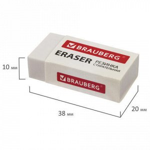 Ластик BRAUBERG "Simple", 38х20х10 мм, бумажный рукав, термопластичная резина, 228073