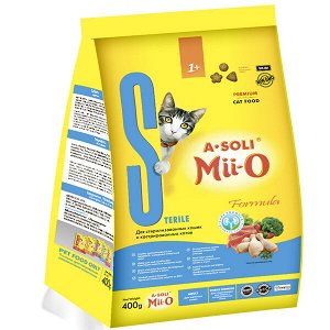 A-SOLI Mii-O для кошек Премиум Формула Для стерилизованных кошек и кастрированных котов 0,4кг *18