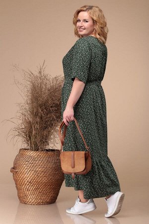 Платье Linia-L Б-1728 темно-зеленое/цветы