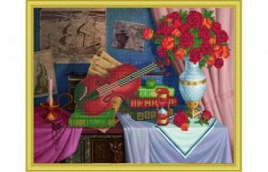 Рыжий кот. Алмаз. мозаика ACD5006 40х50 см,с подр. (30 цв.)"Натюрморт с букет. и скрипк."
