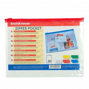 Папка-конверт на гибкой молнии Zip B6 (200 х 150 мм) Erich Krause, PVC Zip Pocket, тиснение - зеркало, МИКС