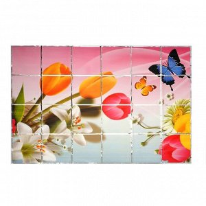 Наклейка на кафельную плитку "Тюльпаны, лилии и бабочки" 90х60 см