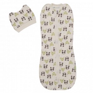Комплект (конверт-пеленка, шапочка) для мальчика, молочный набивка панды