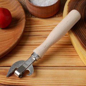 Нож консервный с деревянной ручкой, никель
