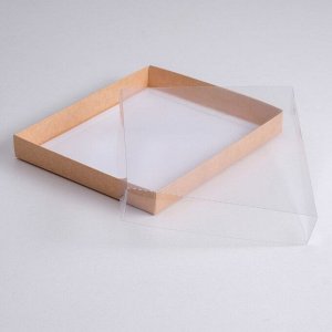 Коробка картонная с прозрачной крышкой, крафт, 26 х 21 х 3 см