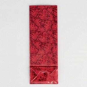 Пакет бумажный фасовочный "Сердца", матовый, красный, 8 х 5 х 22 см
