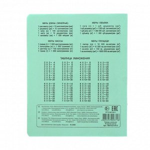 Тетрадь 18 листов, клетка, "Зелёная обложка", с таблицей умножения, термоупаковка, 25 шт.