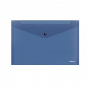 Папка-конверт на кнопке А4, 160 мкм, ErichKrause Glossy Classic, глянцевая, полупрозрачная, синяя