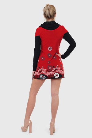 Короткое платье Le Grenier с длинными рукавами. Оригинальный крой, ассиметричный принт, дизайнерский ворот №2001 ОСТАТКИ СЛАДКИ!!!!