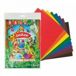 Набор цветного картона А4 8л 8цв. 190 г/м2 с европодвесом КЦ8Л8ЦПКР Creativiki {Россия}
