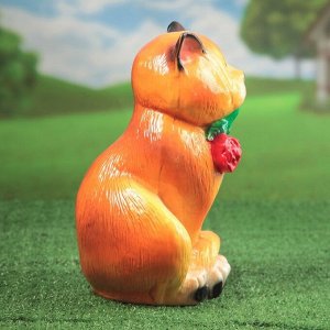 Садовая фигура "Кот с цветком", глянец, оранжевый цвет, 38 см