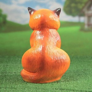 Садовая фигура "Кот с цветком", глянец, оранжевый цвет, 38 см