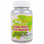 VegLife, Vital Teen, витаминный комплекс для девочек, 60 вегетарианских капсул