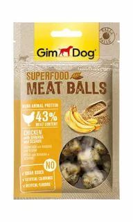 GimDog дополнительный корм (лакомство) из курицы с бананом и кунжутом для собак - "мясные шарики суперфуд" 70 г