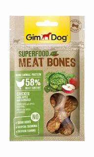 GimDog дополнительный корм (лакомство) из курицы с яблоком и капустой для собак - "мясные косточки суперфуд"70 г