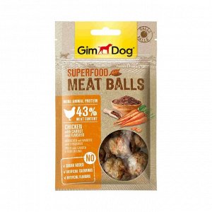 GimDog дополнительный корм (лакомство) из курицы с морковью и семенами льна для собак - "мясные шарики суперфуд" 70 г