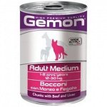 Gemon Dog Medium консервы для собак средних пород кусочки говядины с печенью 415г