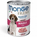 Влажный корм Monge Dog Fresh Chunks in Loaf для взрослых собак, мясной рулет из телятины, консервы 400 г