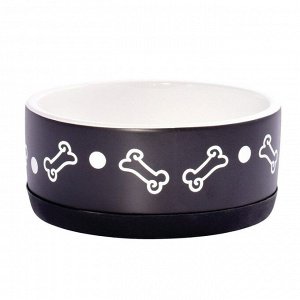 КерамикАрт миска керамическая нескользящая для собак 400 мл черная с косточками