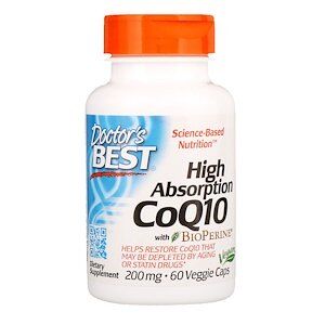 Doctor's Best, Коэнзим Q10 с высокой степенью всасывания, с BioPerine, 200 мг, 60 растительных капсул