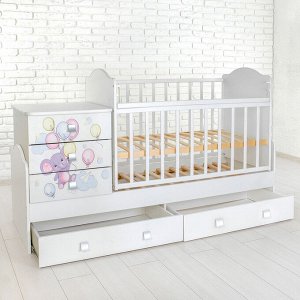 Детская кровать-трансформер «Слоник» с поперечным маятником, цвет белый