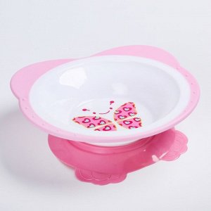 Набор детской посуды: тарелка на присоске 250мл, вилка, ложка, цвет розовый МИКС
