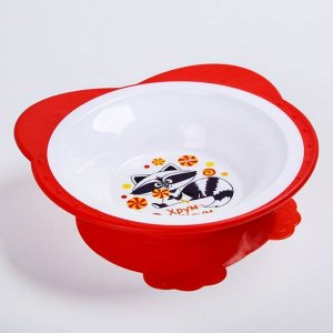 Набор детской посуды: тарелка на присоске 250мл, вилка, ложка, цвет красный уши МИКС