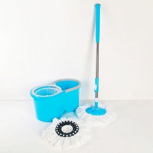 Набор для уборки: швабра, ведро с пластиковой центрифугой 14 л, запасная насадка из микрофибры, колёсики, цвет МИКС