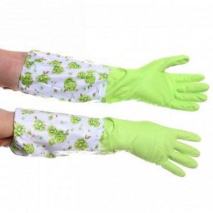 Перчатки резиновые "Садовник" зеленые 45см с флисовой подкладкой и удлиненными рукавами ДоброСад