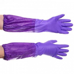 Перчатки резиновые "Флора" фиолетовые 50см с флисовой подкладкой и удлиненными рукавами ДоброСад
