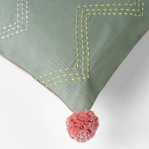 МОАКАЙСА Чехол на подушку, ручная работа зеленый, розовый, 40x65 см
