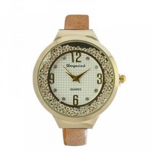 Часы наручные женские "Shengmeimk", ремешок из экокожи, бежевые, микс