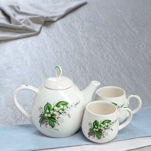 Набор чайный "Петелька" чайник 0,8 л, чашка 0,22, белый, цветы, микс