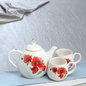 Набор чайный "Петелька" чайник 0,8 л, чашка 0,22, белый, цветы, микс