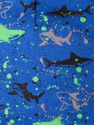 Шапка трикотажная для мальчика формы лопата, цветные акулы, голубой