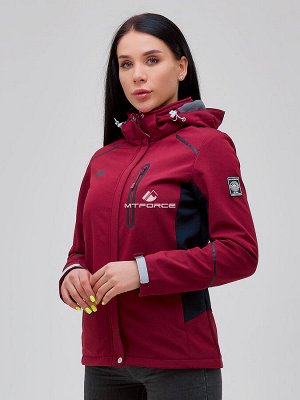 Женская осенняя весенняя ветровка softshell бордового цвета 2036Bo