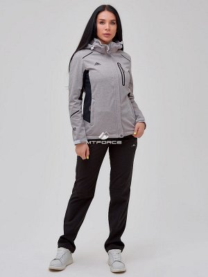 Женский осенний весенний костюм спортивный softshell серого цвета 02036Sr
