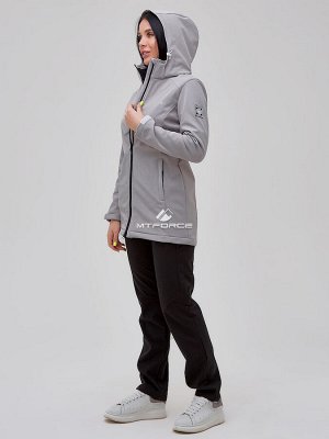 Женский осенний весенний костюм спортивный softshell серого цвета 02023Sr