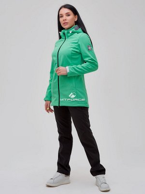 Женский осенний весенний костюм спортивный softshell зеленого цвета 02023Z