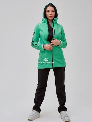 Женский осенний весенний костюм спортивный softshell зеленого цвета 02023Z
