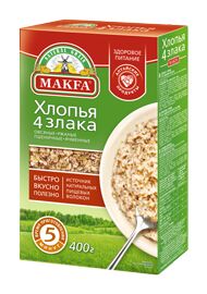 Хлопья Макфа кор. 4 злака (овс, ржан, пшенич, ячмен) 400г