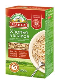 Хлопья Макфа кор. 5 злаков (овс, ржан, пшенич, ячмен, пшенные) 400г