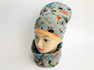Детский комплект шапка + снуд серого цвета "Монстрики"