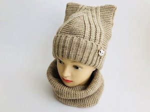 Детский вязаный комплект "Кисуля" шапка + снуд