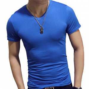 Обтягивающая футболка с V-образным вырезом LOFT-032286 синяя