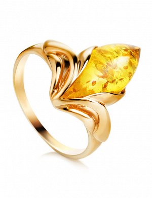 Яркое кольцо «Подснежник» из золота и натурального лимонного янтаря, 906202369