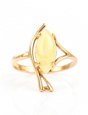 Изящное золотое кольцо с вставкой из натурального белого пейзажного янтаря «Ирис», 6062101166