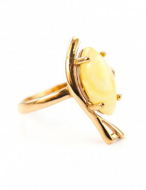 Изящное золотое кольцо с вставкой из натурального белого пейзажного янтаря «Ирис», 6062101166