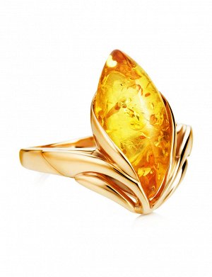 Яркое кольцо «Подснежник» из золота и натурального лимонного янтаря, 906202369