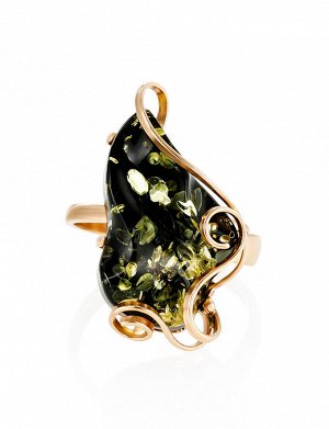 Роскошное кольцо из золота и зелёного янтаря «Риальто», 006203061